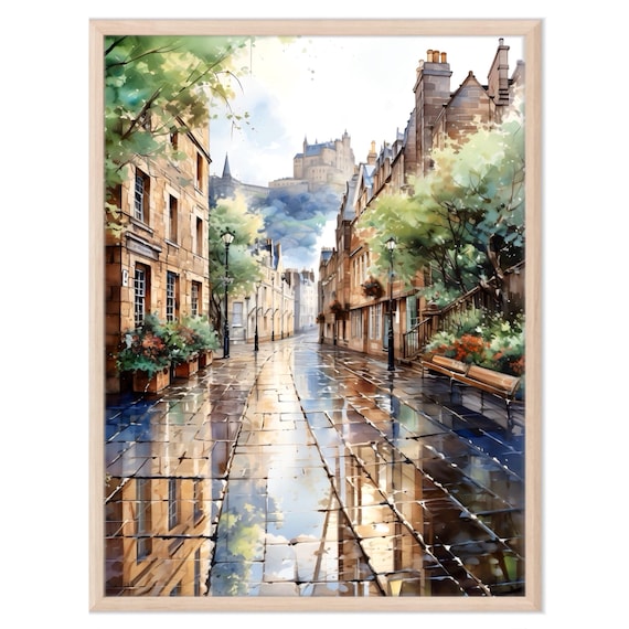 Edinburgh Castle Watercolor Art Print, Scotland Cityscape