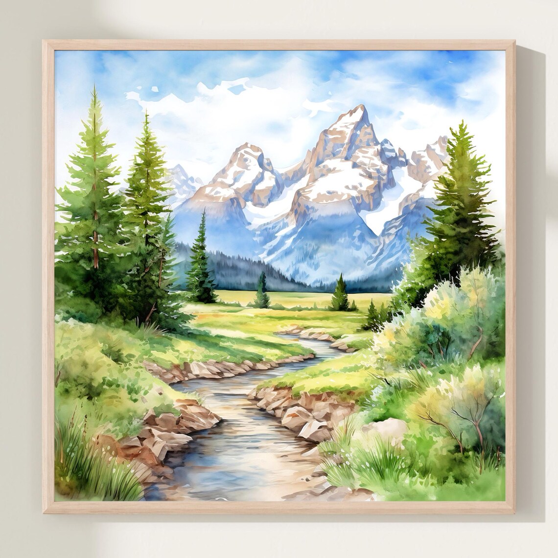 Mountain Landscape Watercolor Art Print, Nature Painting