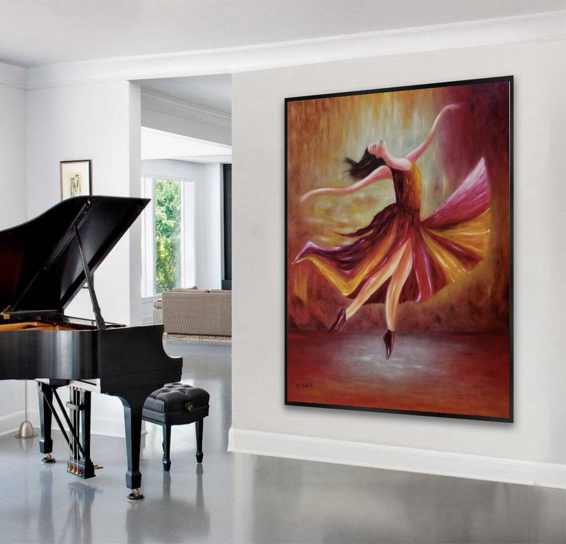Graceful Ballerina Dancer in Flowing Red Dress Leaping Poster - Image 4