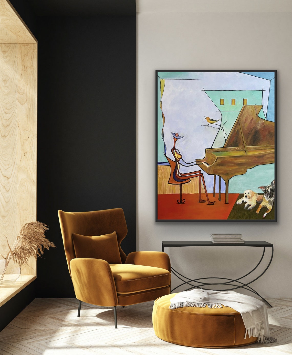 Abstract Piano Oil Painting Music Room Art Modern Oil Painting Of Abstract Figure Pet Portrait Dog Portrait - Image 3