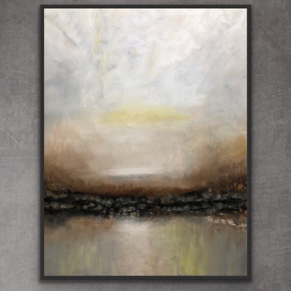 Serene Beige Horizon Abstract Painting Soft Earth Tones Calm Decor Poster