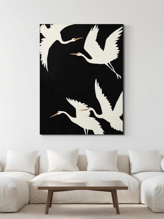 Japandi Crane Wall Art, Wabi Sabi Decor