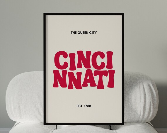 The Queen City Cincinnati Retro Typography Est 1788 City Print