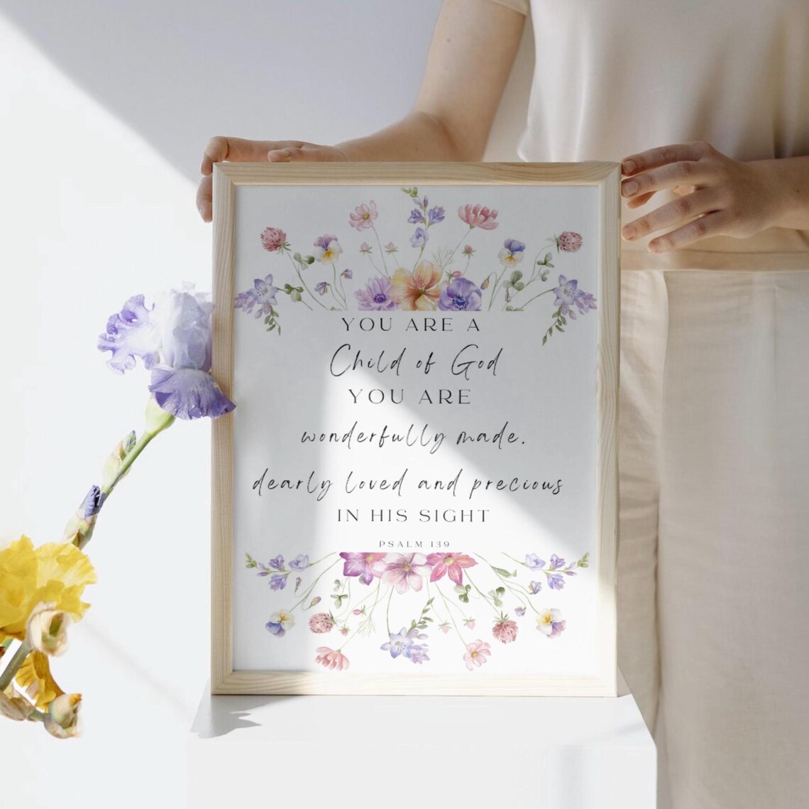You Are A Child Of God Psalm 139 Floral Watercolor Nursery Poster - Image 3