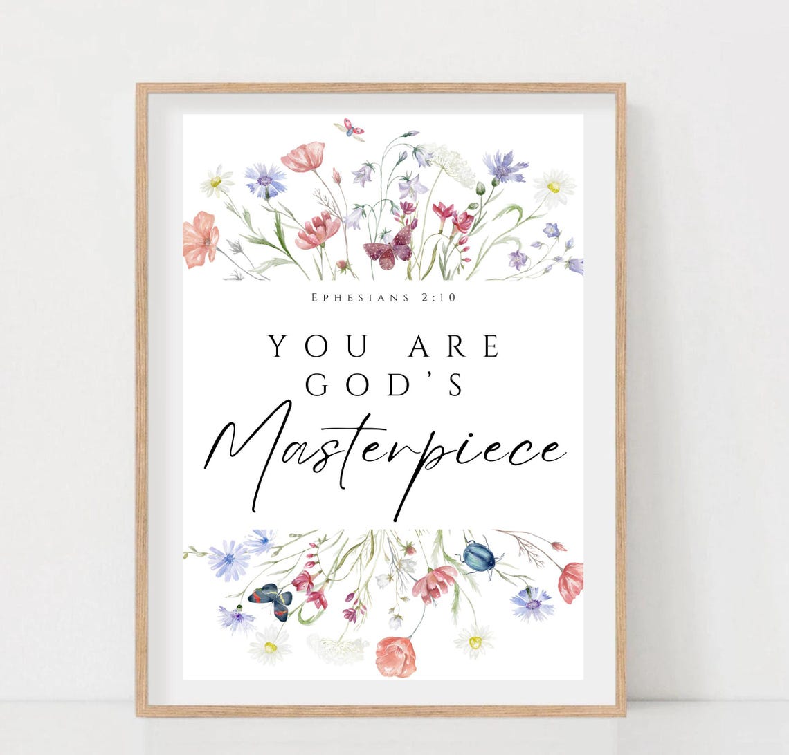 You Are Gods Masterpiece Ephesians 2:10 Pink Floral Wall Art - Image 2