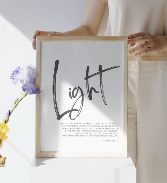 Matthew 514 16 Light Of The World Christian Bible Verse Wall Art Black And White Scripture Poster Print Instant