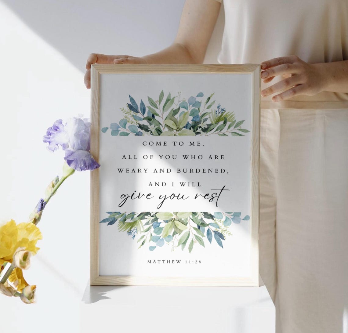 Matthew 1128 Give You Rest Botanical Watercolor Scripture Verse Poster - Image 3