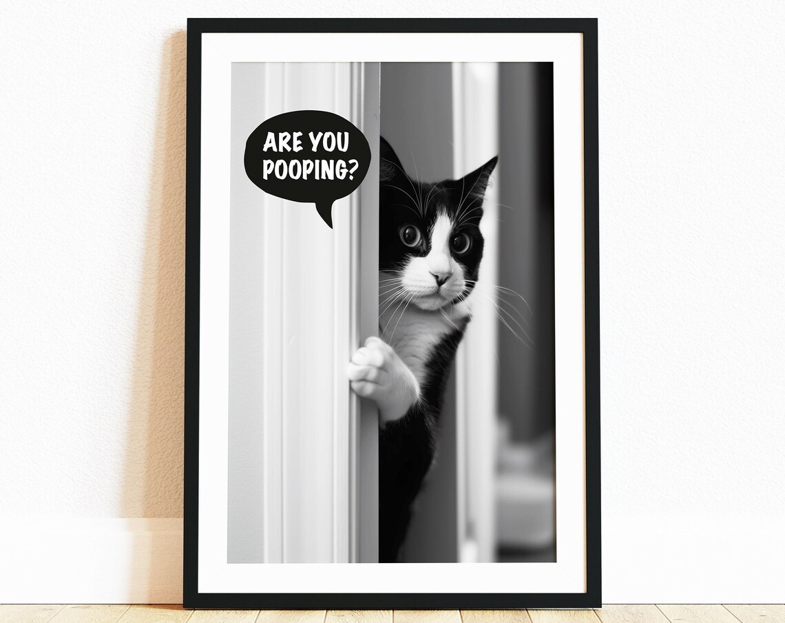 Funny Bathroom Cat Poster, Toilet Humor Art Print