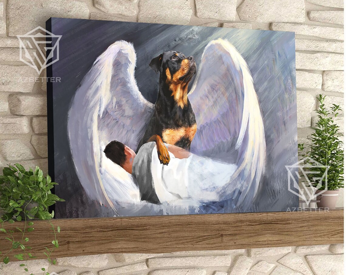 Rottweiler Guardian Angel Dog Watching Over Sleeping Man Poster