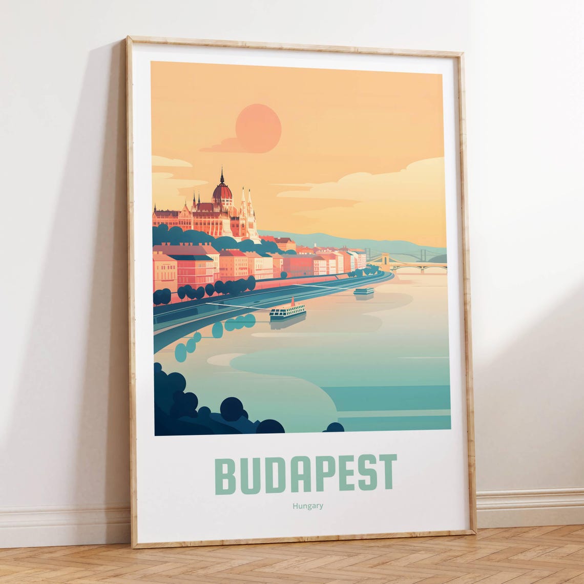 Budapest Parliament Sunset Danube River Vintage Travel Poster - Image 2