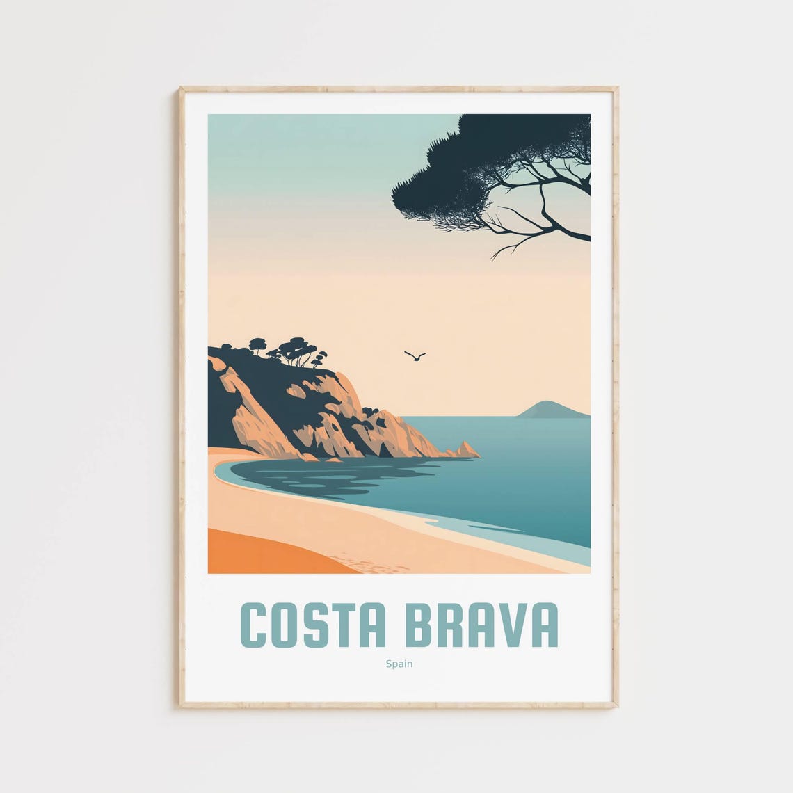 Costa Brava Spain Sandy Beach Cliffs Minimalist Travel Poster