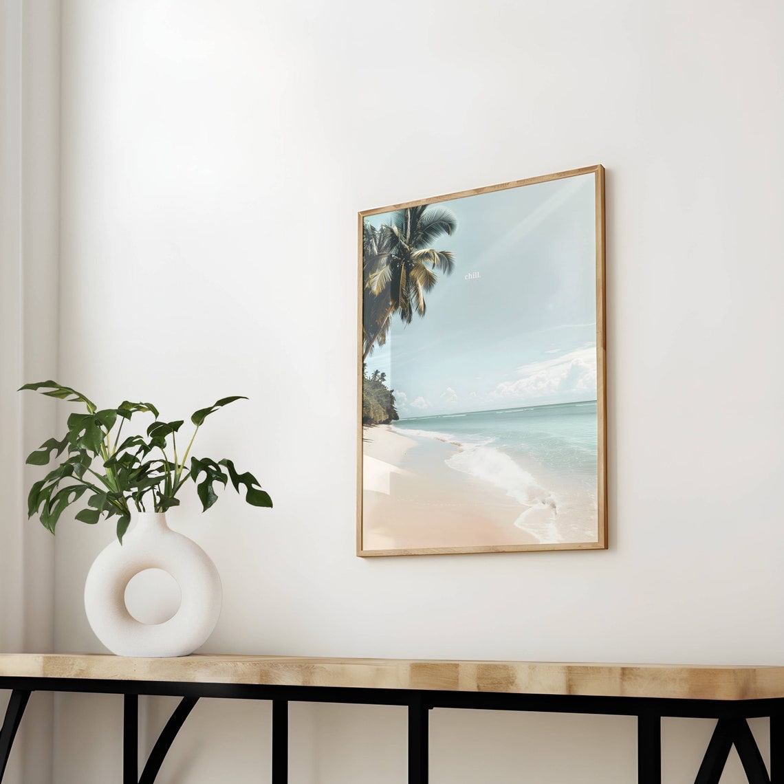 Tropical Beach Palm Trees Chill Quote Minimalist Photo Poster - Image 2