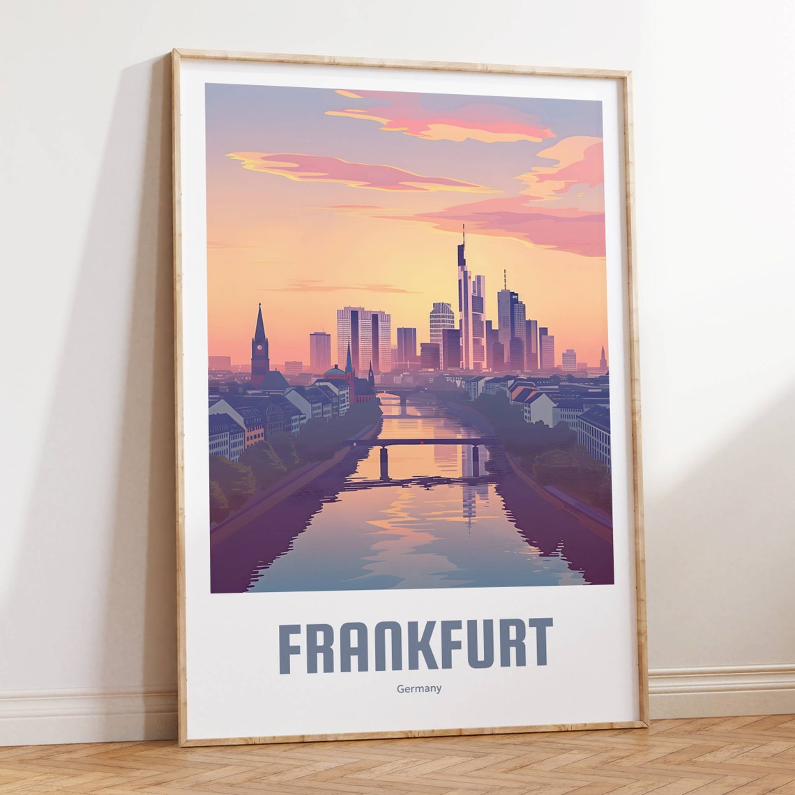 Frankfurt Germany Main River Skyline Sunset Vintage Travel Poster - Image 4
