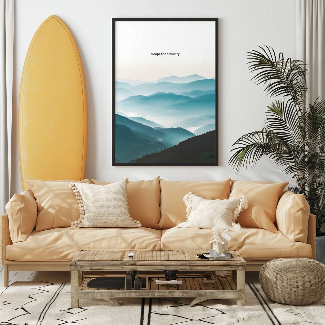 Escape the Ordinary Misty Mountain Layers Serene Quote Poster - Image 3