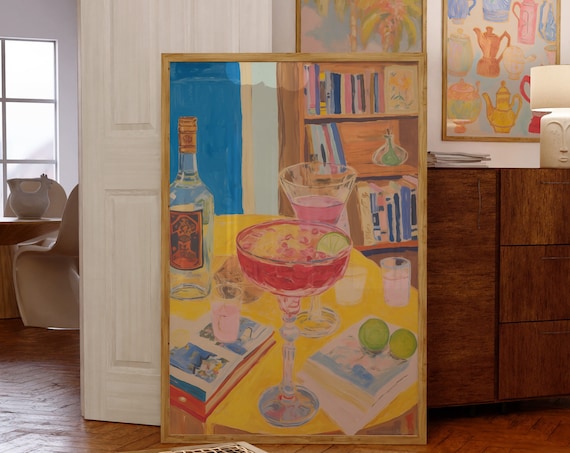 Pink Cocktail And Citrus Bar Cart Still Life Painting Poster