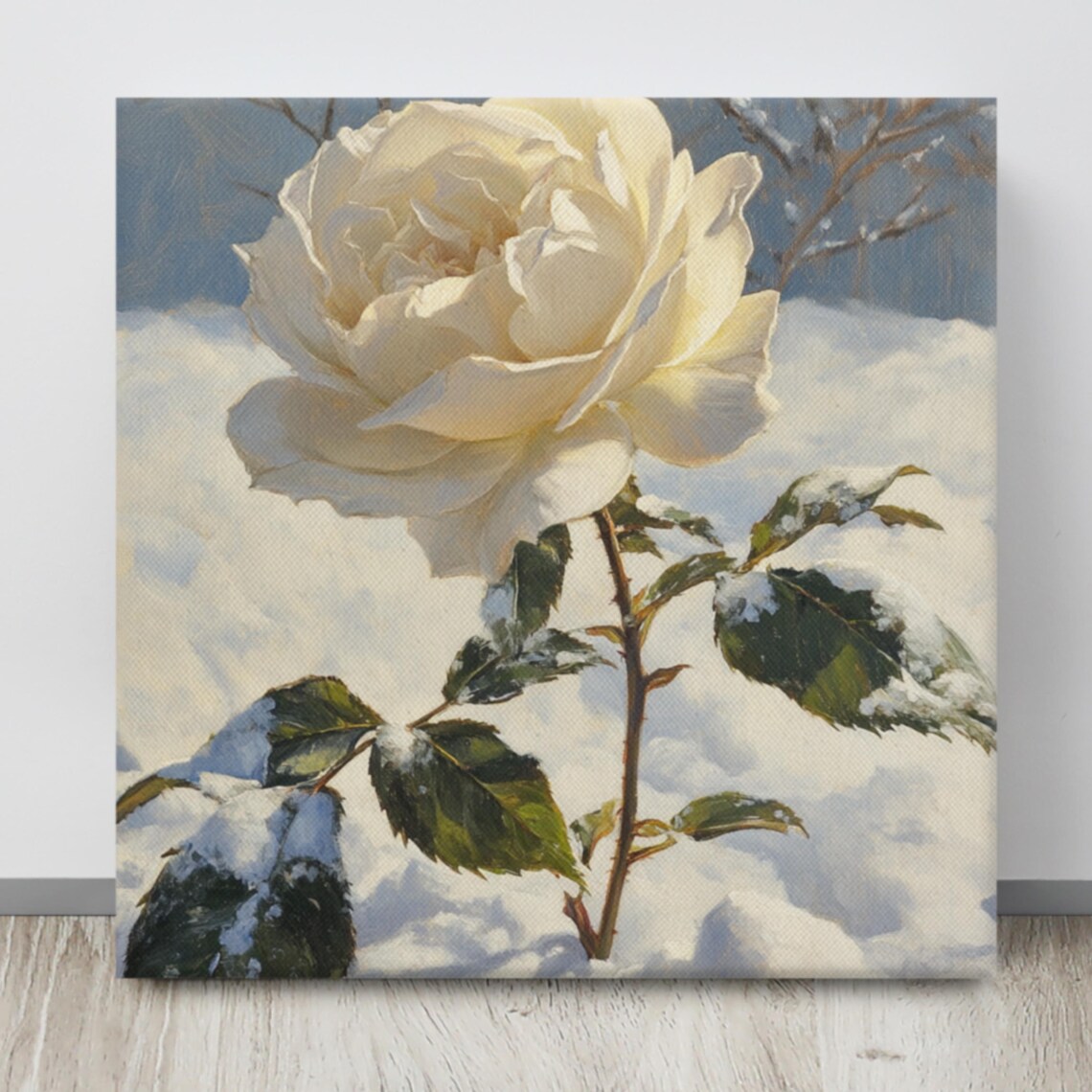 Snowy White Rose Print Painting Print Flower Art Rose Painting Living Room Art Winter Wall Art White Aesthetic Home Decor - Image 4