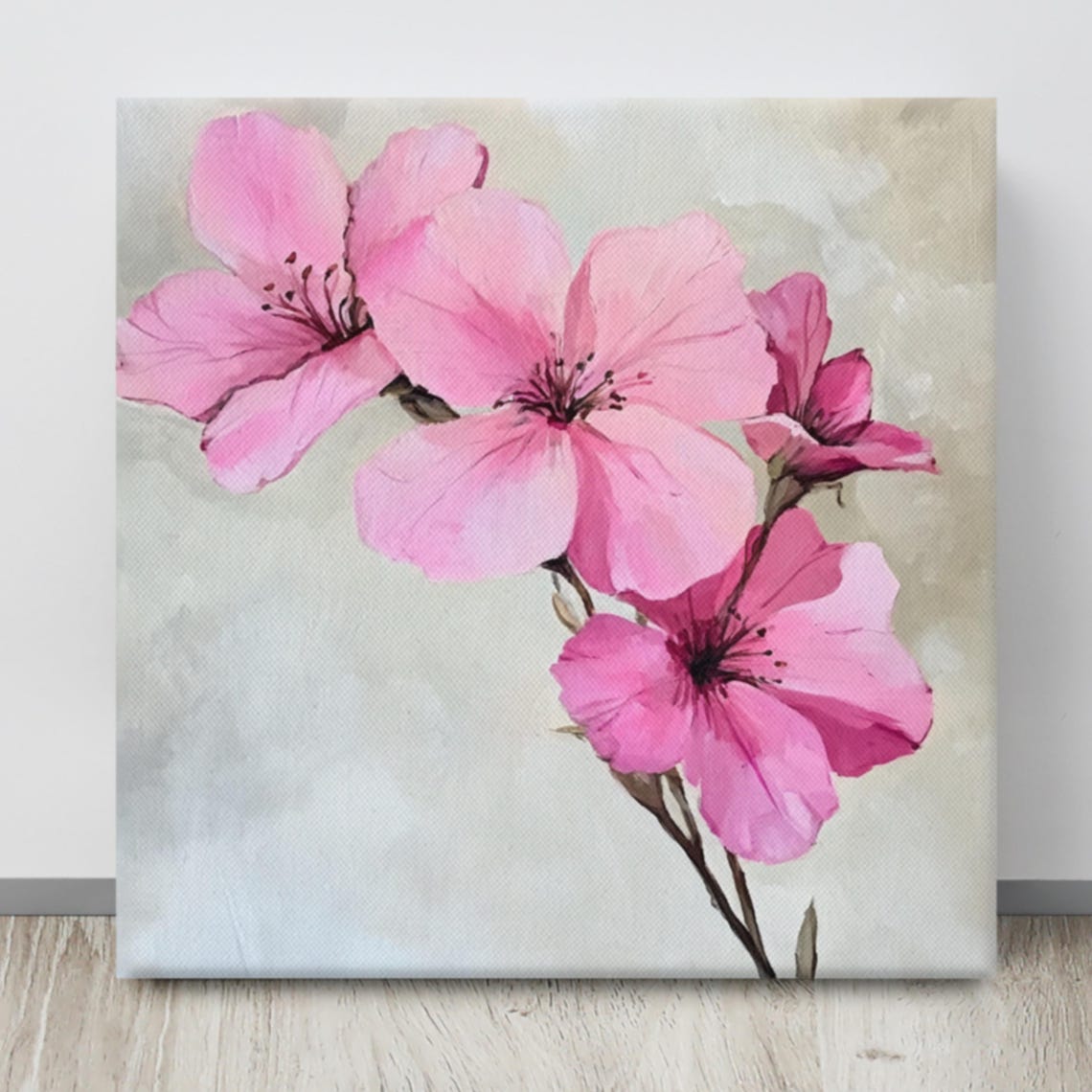 Pink Geranium Blossoms Cream Background Painterly Floral Poster - Image 4