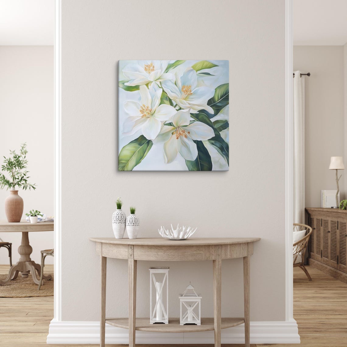 White Lemon Blossom Flowers Glossy Green Leaves Botanical Print - Image 3