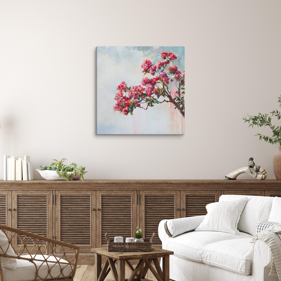 Pink Crepe Myrtle Blossom Branch Airy Light Floral Painting Print - Image 4