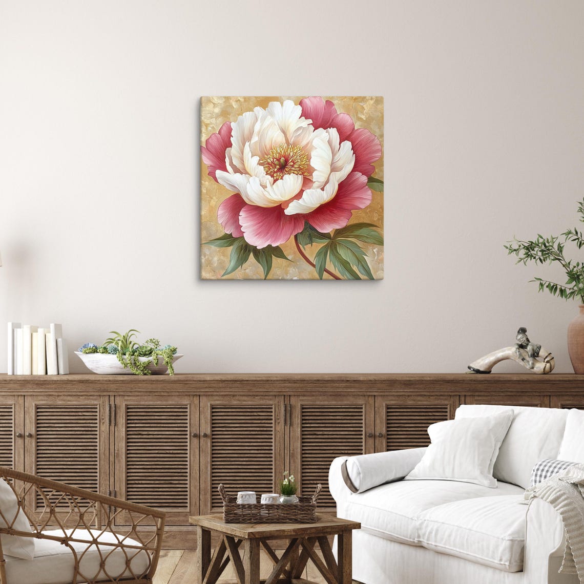 Pink Peony Print Large Painting Print Living Room Wall Art Peony Art Flower Painting Print Nature Art Beige Wall Art - Image 5