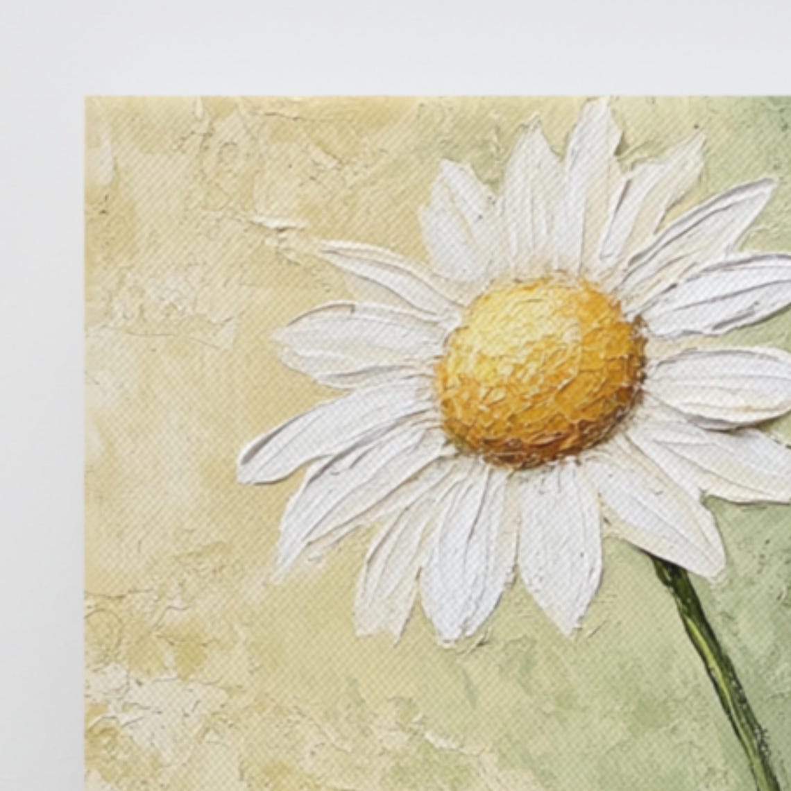 White Daisies Yellow Centers Textured Sage Green Floral Poster - Image 3