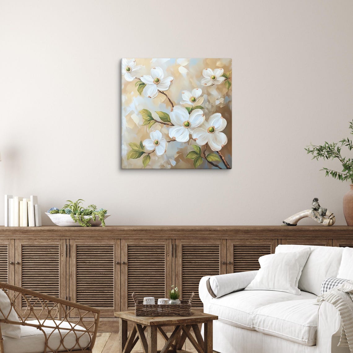 Dogwood Flower Print Flowering Dogwood Plant Art Print Dogwood Flower Painting Print Beige Wall Art White Cornus Florida - Image 5