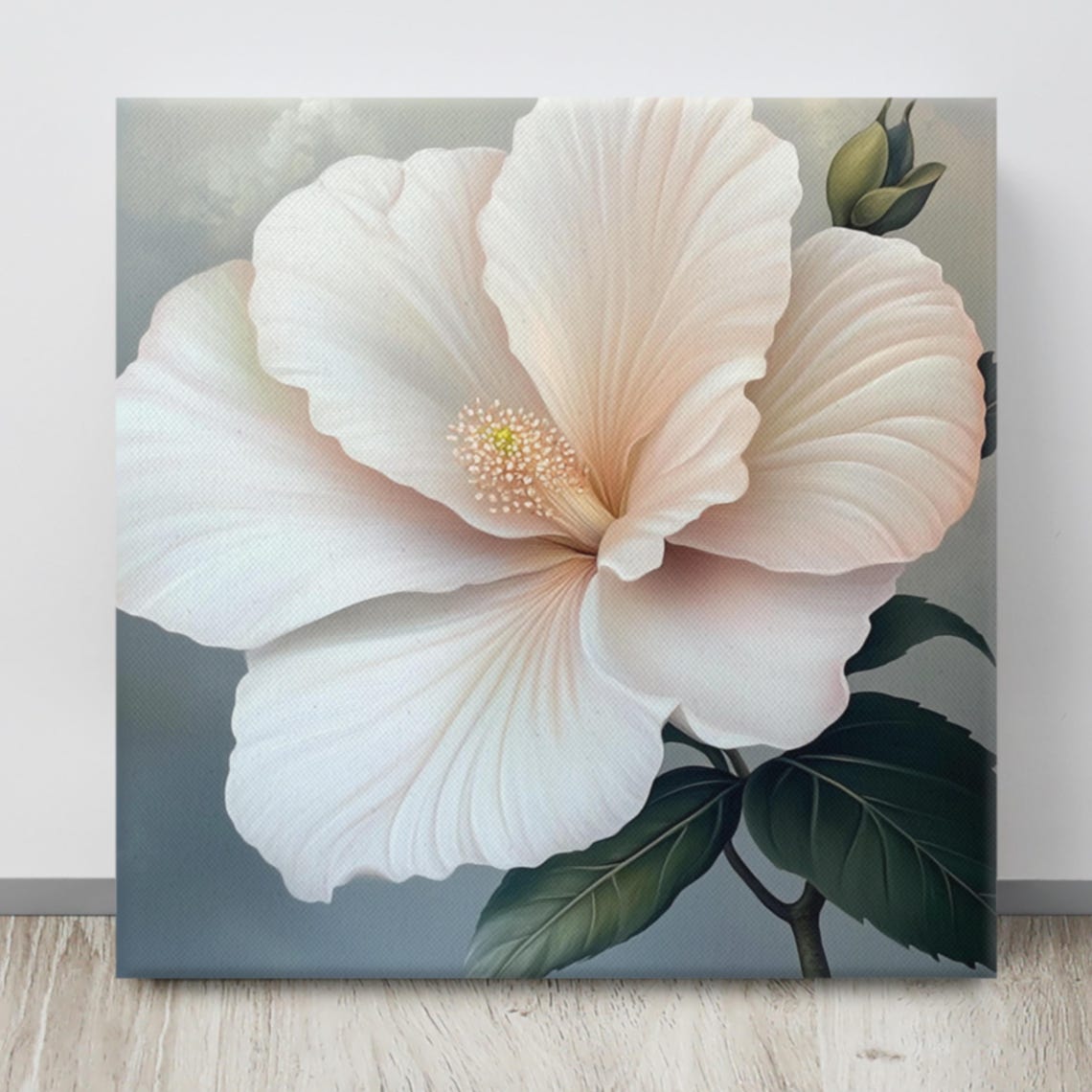 White Hawaiian Blossom Blush Pink Cool Blue Grey Botanical Art Poster - Image 4