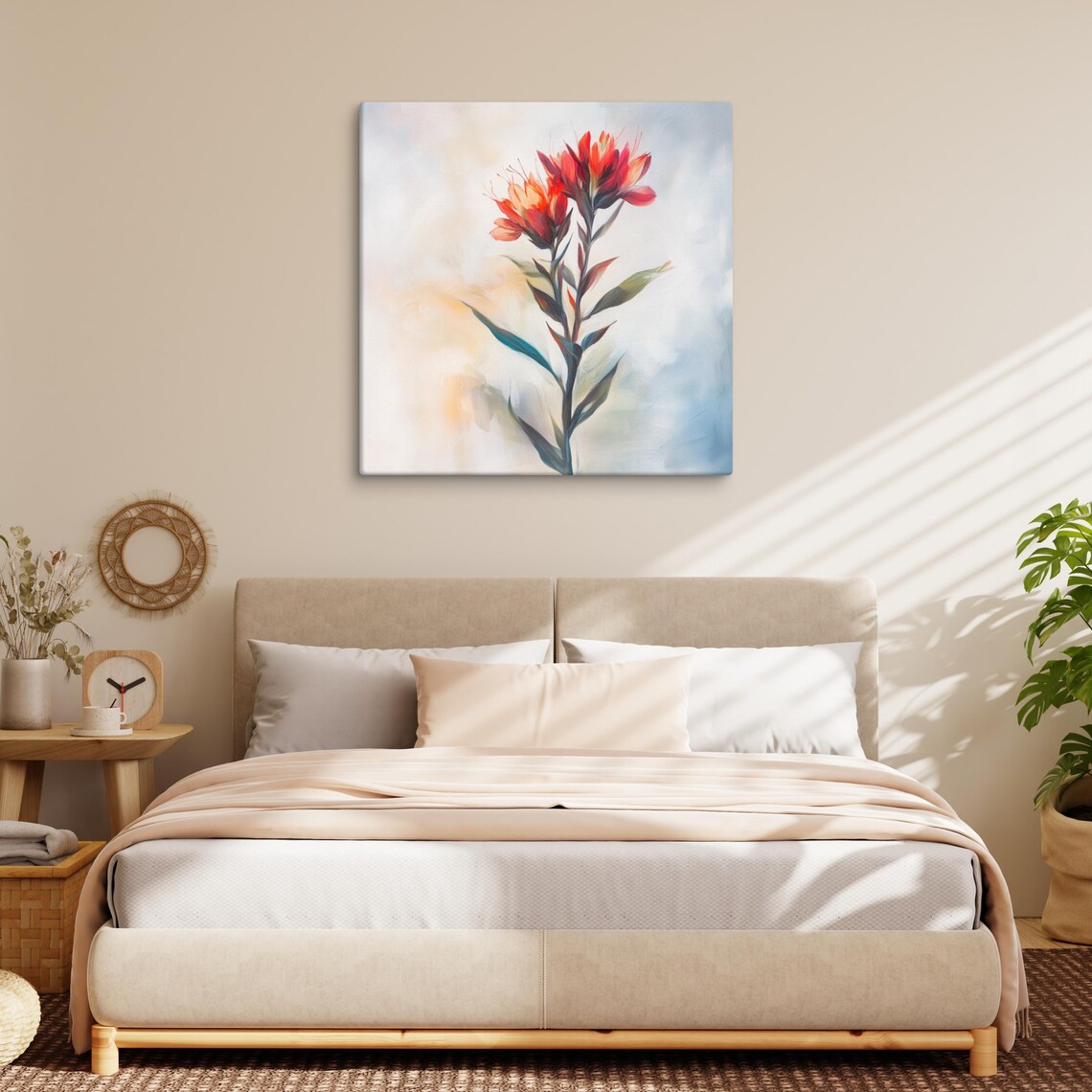 Red Indian Paintbrush Wildflower Soft Pastel Botanical Art Poster - Image 2