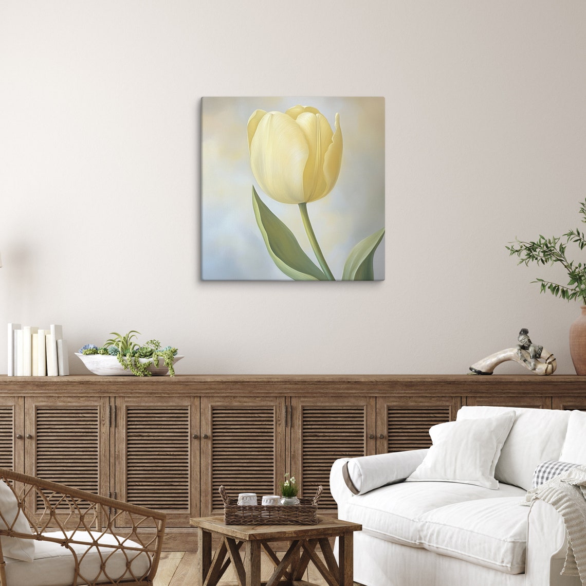 Pale Yellow Tulip Minimalist Soft Pastel Floral Wall Art Poster - Image 3