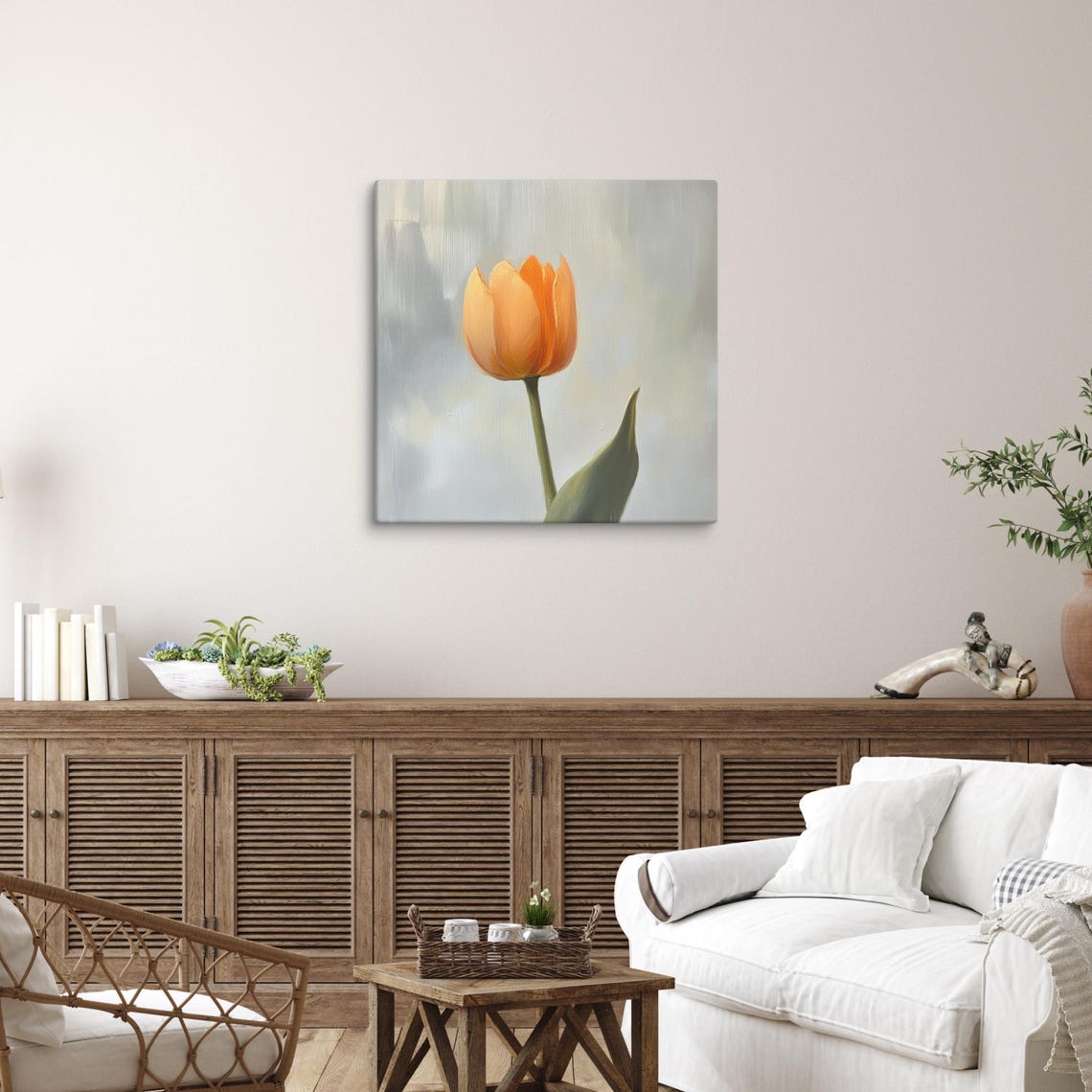 Orange Tulip Bloom Close Up Single Flower Painting Print Poster - Image 5