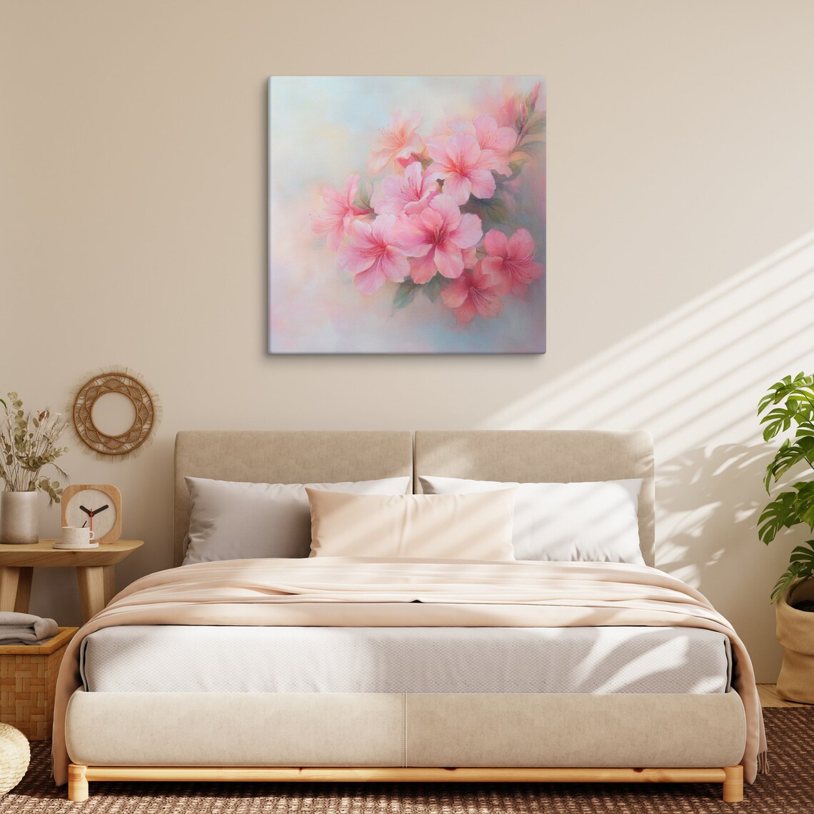 Soft Pink Azalea Blossoms Dreamy Pastel Floral Painting Wall Art Print - Image 2