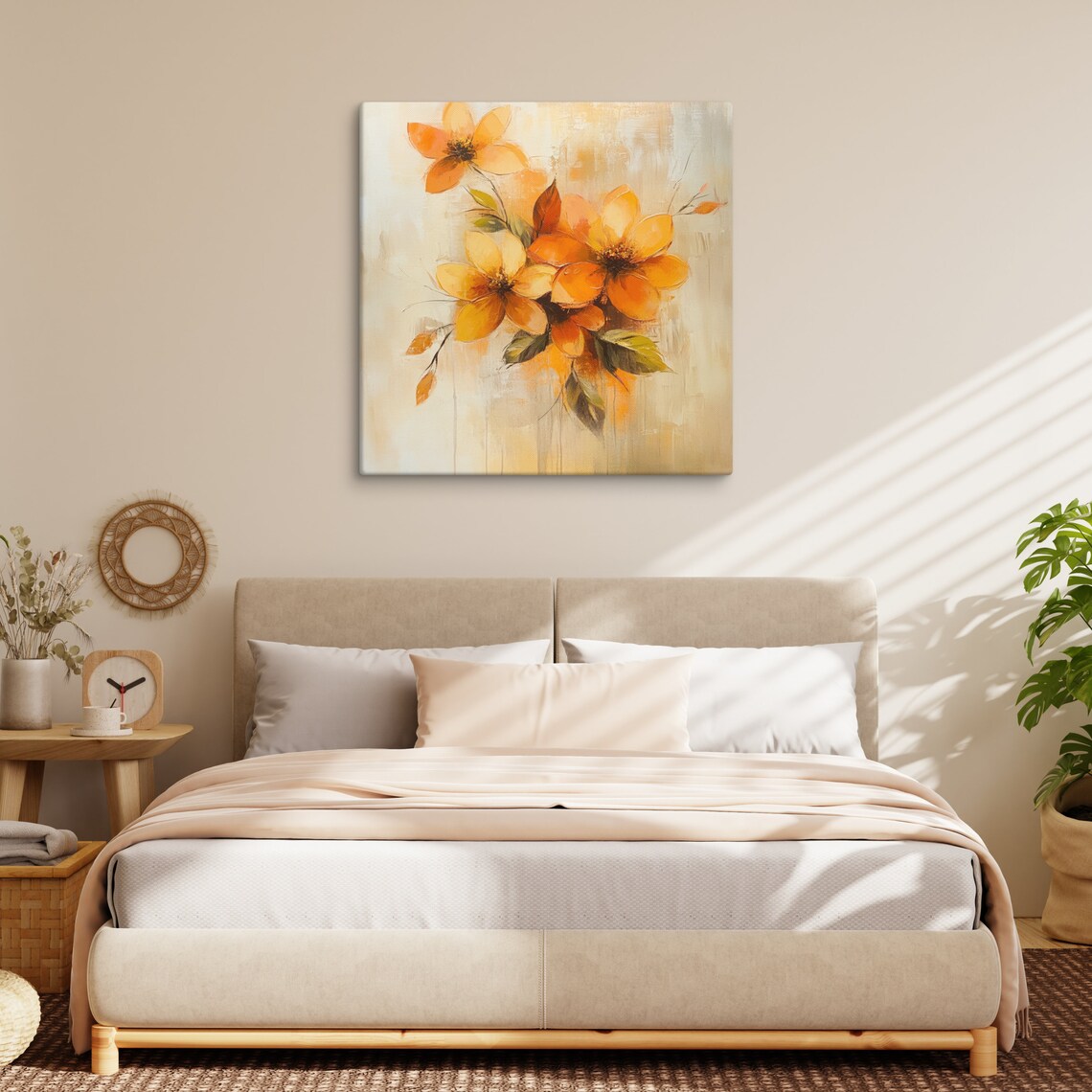 Orange Autumn Flowers Golden Blooms Cozy Painting Print Poster - Image 5
