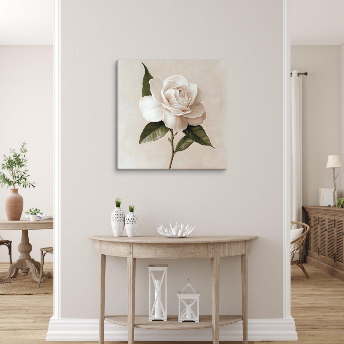 Classic White Rose Cream Beige Timeless Botanical Painting Poster - Image 3