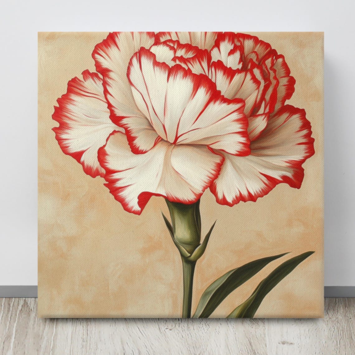 Red White Two-Tone Carnation Vintage Botanical Floral Art Poster - Image 4
