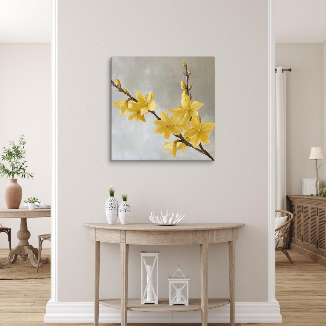 Yellow Forsythia Branches Blooming Gray Background Art Poster - Image 5