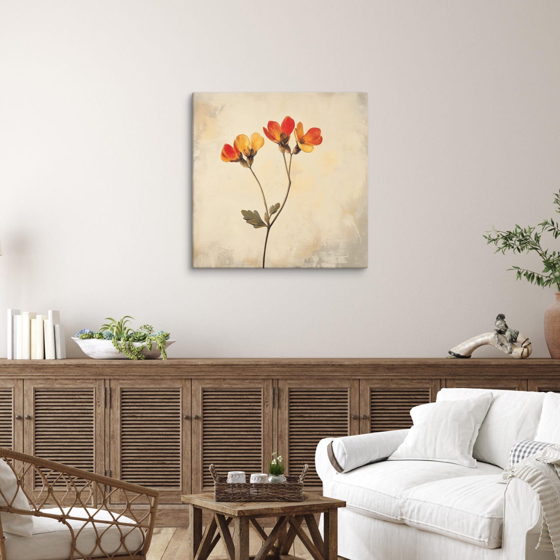 Orange Yellow Wildflower Sprigs Beige Botanical Floral Wall Art Poster - Image 2