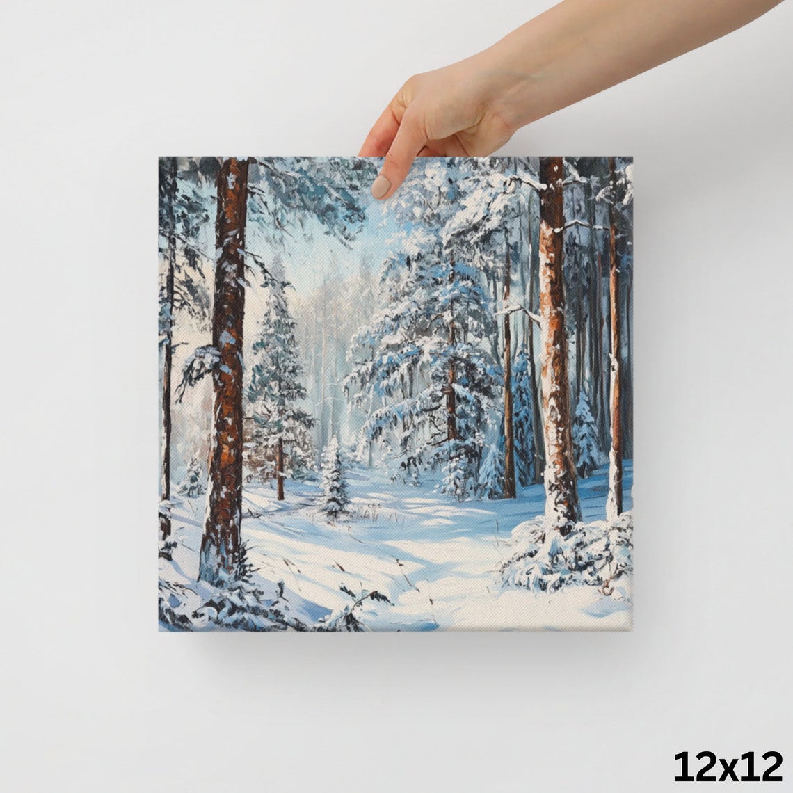 Snowy Pine Forest Winter Morning Sunlight Trees Canvas Art Print - Image 2