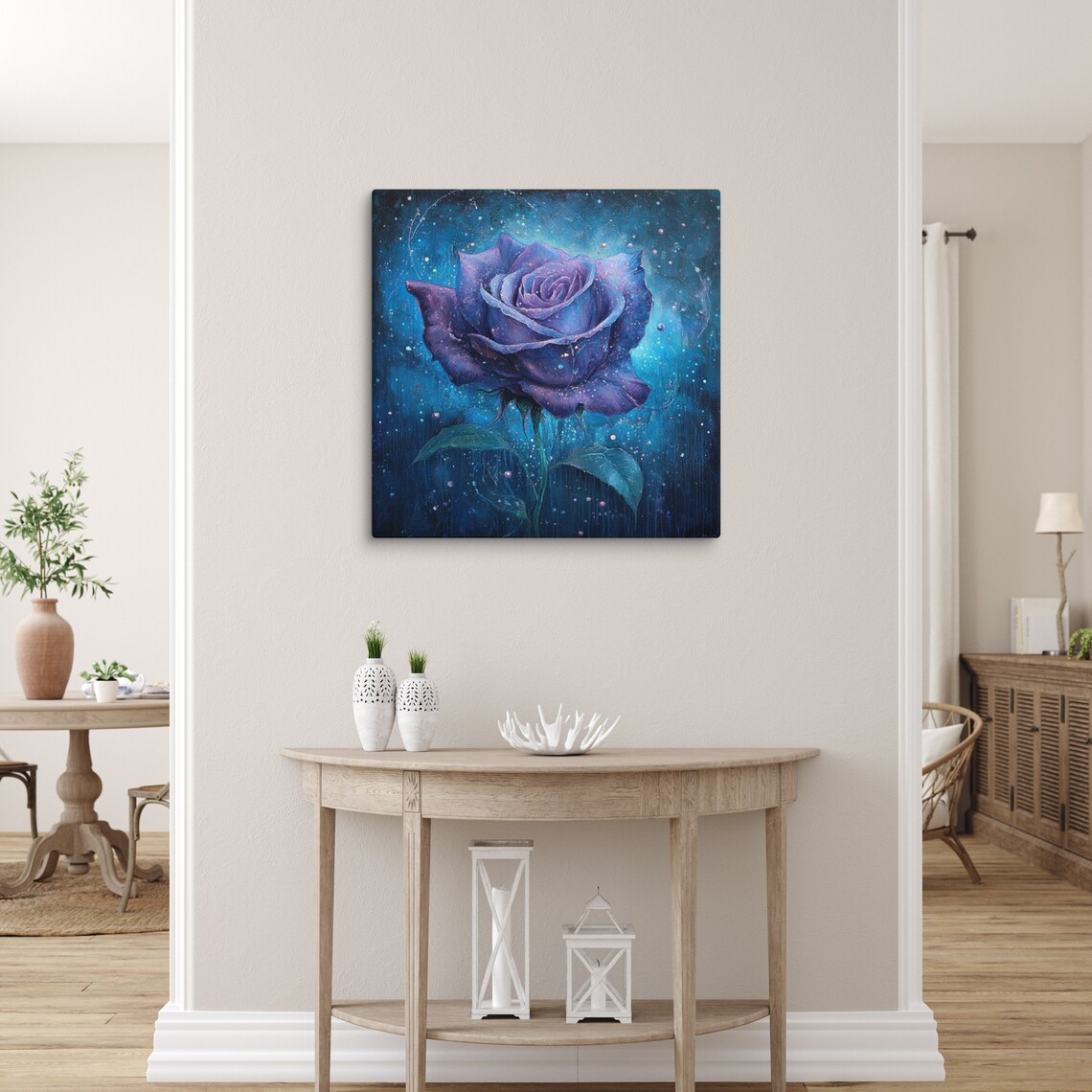 Mystical Purple Rose Starry Night Fantasy Enchanting Floral Art Poster - Image 5