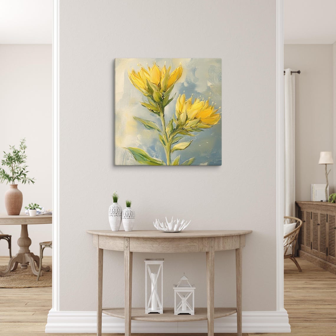 Yellow Brittlebrush Desert Flower Pale Blue Grey Floral Poster - Image 4