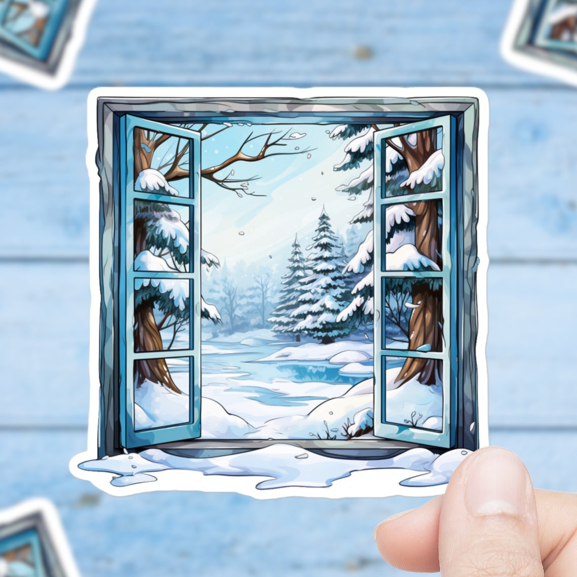 Winter Forest Through Snowy Window Magical Winter Scene Poster
