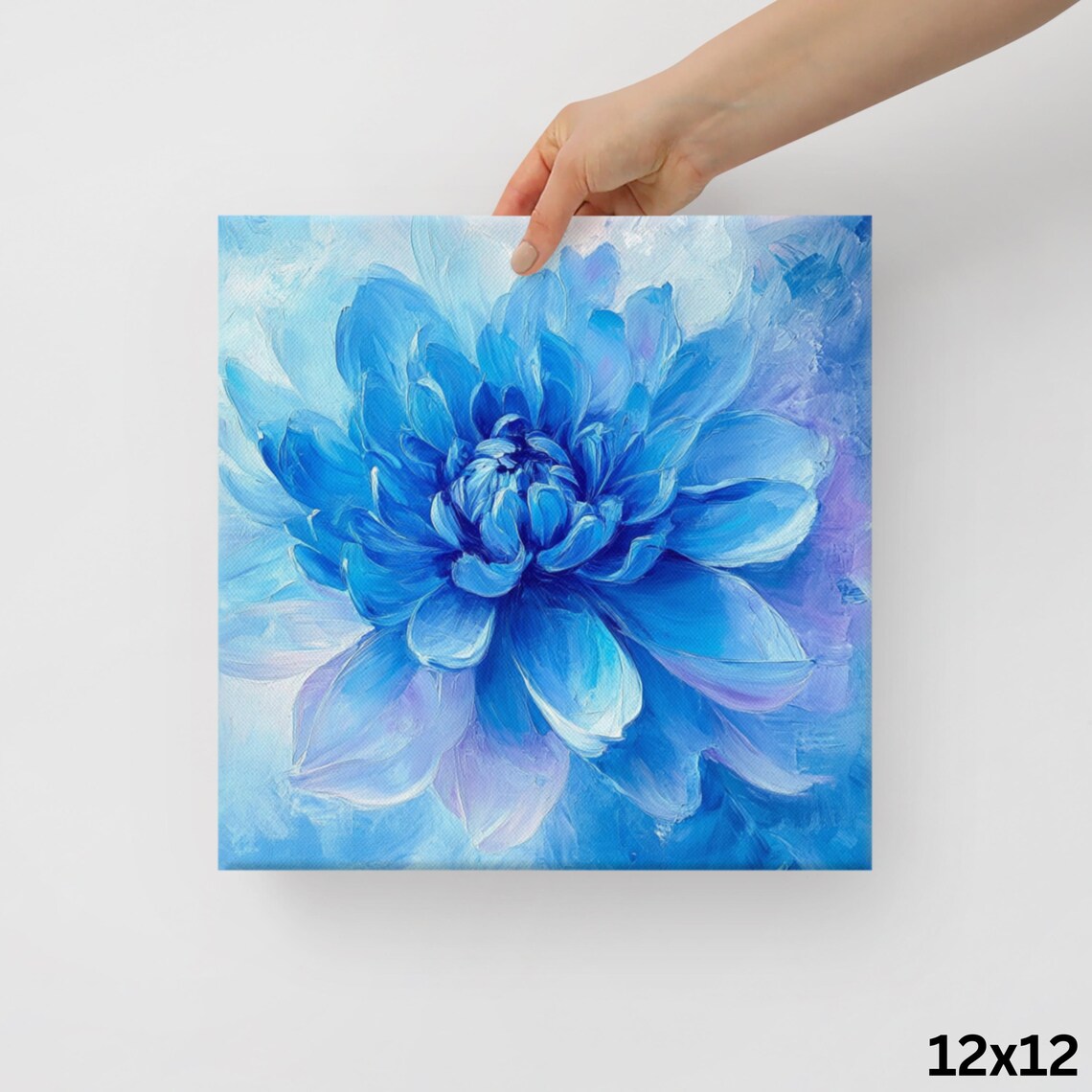 Vivid Blue Dahlia Icy Blue Background Bold Floral Art Poster - Image 2
