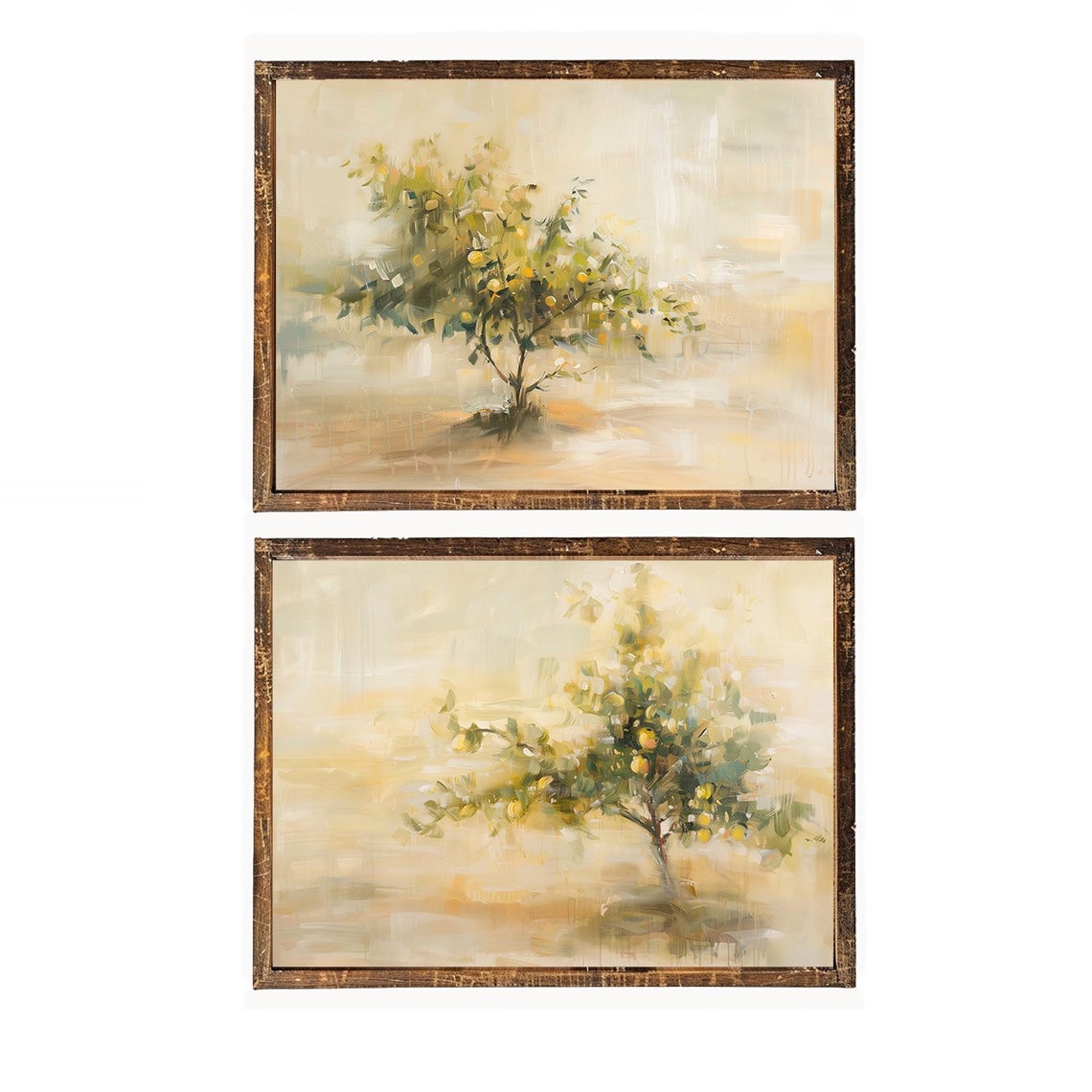 Lemon Tree Painting Duo Set Soft Impressionist Kitchen Wall Art