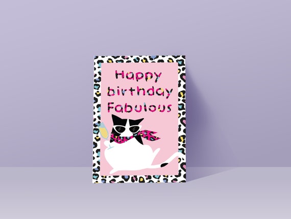 Funny Cat Birthday Card, Fabulous Cat Birthday Art Print