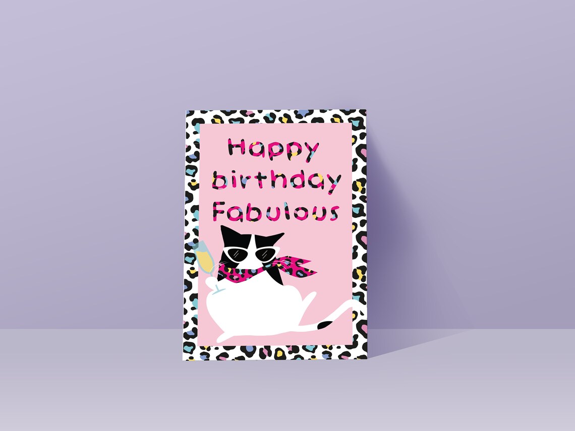 Funny Cat Birthday Card, Fabulous Cat Birthday Art Print