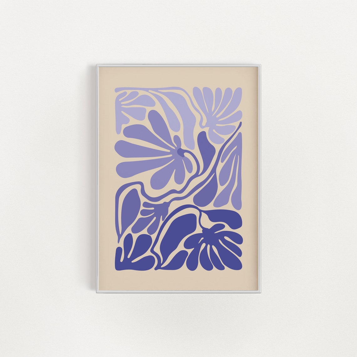 Groovy Purple Indigo Abstract Botanical Flowers Modern Wall Print