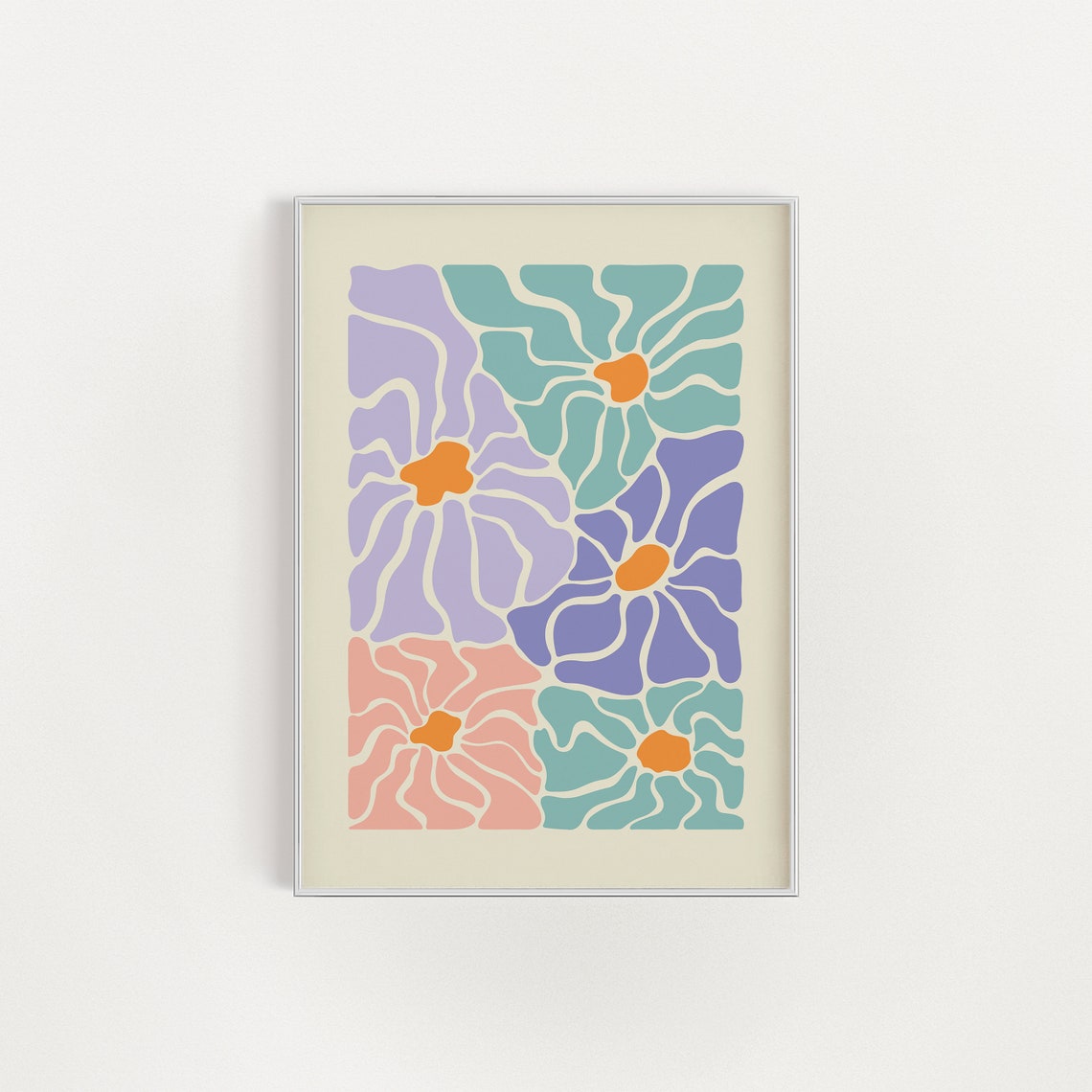 Pastel Flower Grid Retro Abstract Botanical Colorful Wall Print