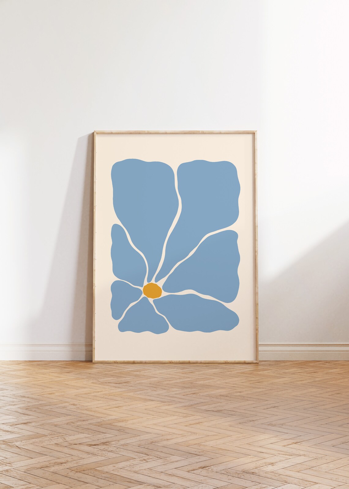 Abstract Blue Petal Flower Yellow Center Modern Art Wall Decor Poster - Image 2