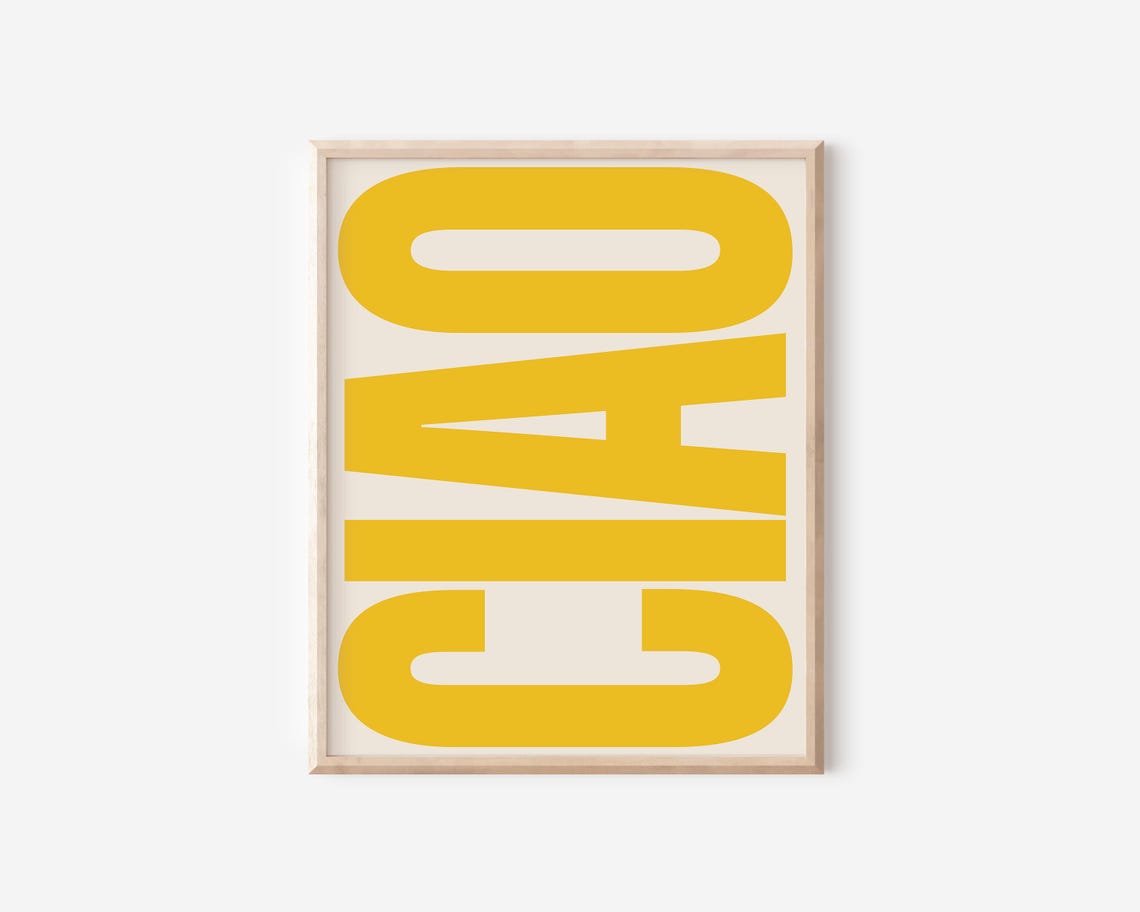 Ciao Soft Blush Pink Background Cream Block Letter Italian Poster - Image 2
