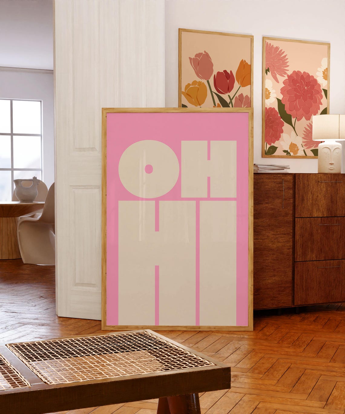 Oh Hi Cream Pink Bold Typography Fun Modern Gallery Wall Poster - Image 2