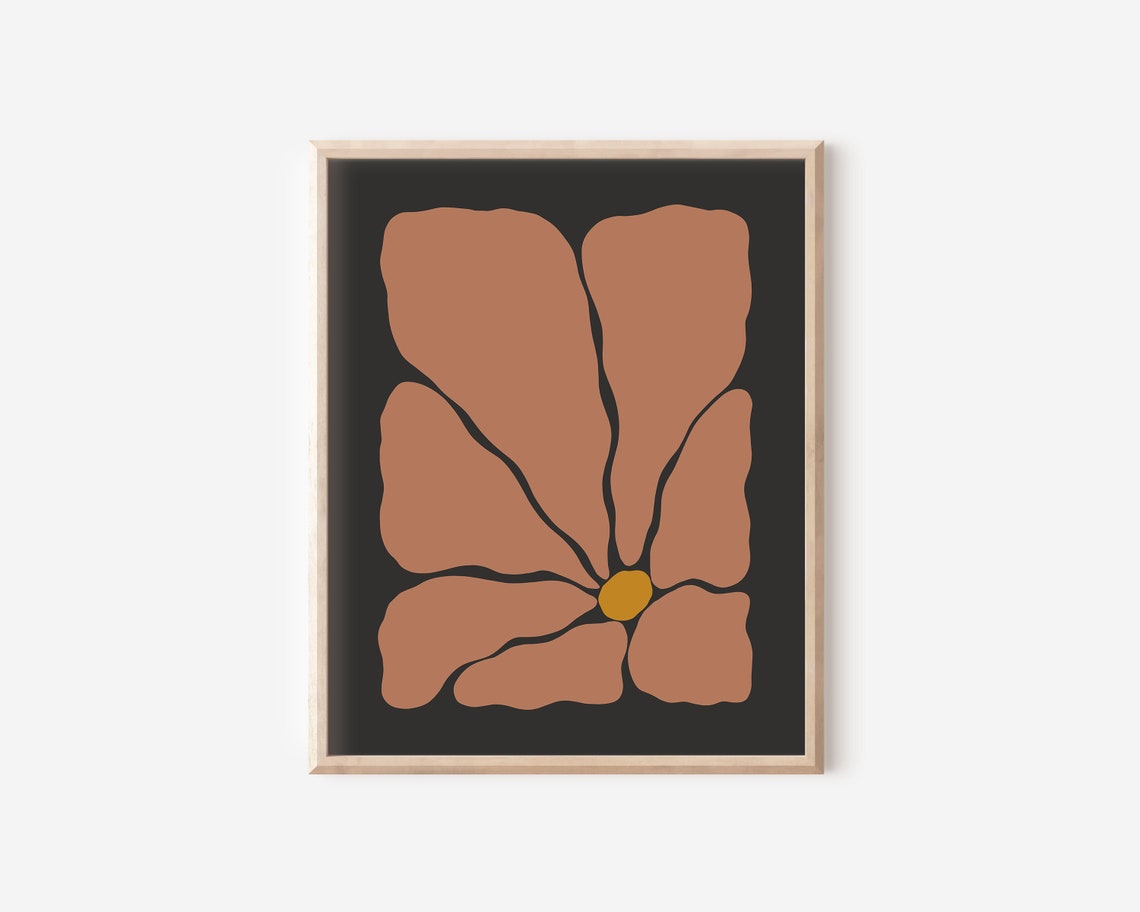 Retro Autumn Flower Illustration Rust Black Bold Floral Poster - Image 2